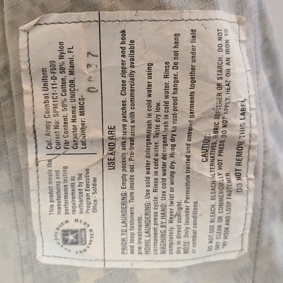 Military Combat Coat Flame Resist Insect Guard ACU Ripstop Small/Long - Picture 6 of 6